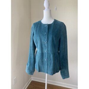 Pursuits Teal Suede Leather Western Rodeo Ranch Jacket Coat Boho Moto Size 10